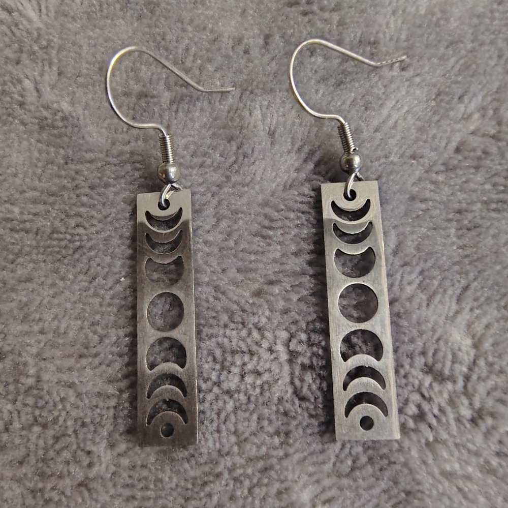 Silver Moon Phase Dangle Earrings